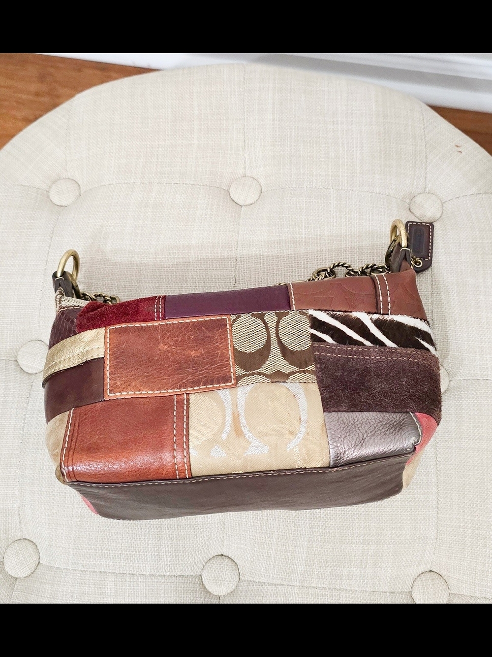 Coach Patchwork Shoulder Bag in Multi Burgundy and Brown - Picture 7 of 13
